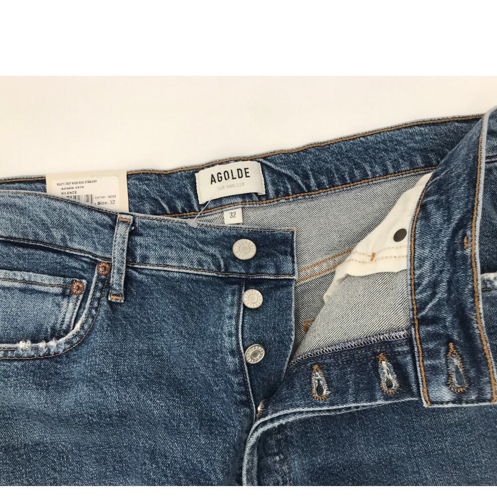 AGOLDE Riley High Rise Straight Crop Jeans 32 Medium Wash Button Fly - Picture 7 of 11